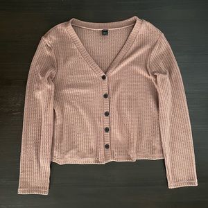 Shein Waffle Knit Button Up Cardigan Shirt